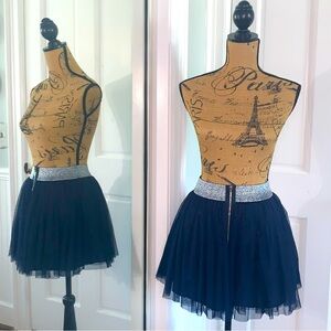 Charlotte Russe Navy Blue Layered Sheer Chiffon Net Mini Skirt Metallic Waist S